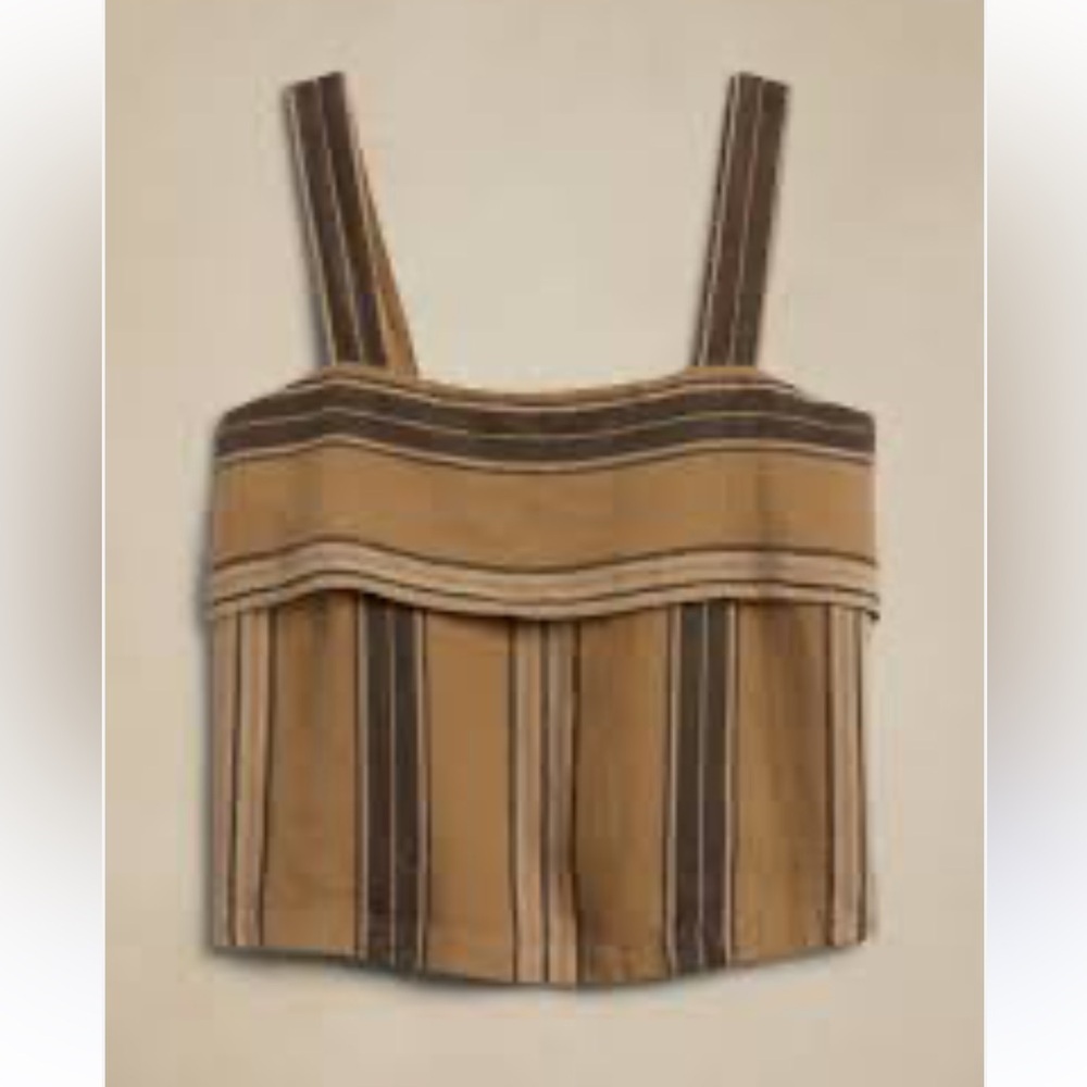 Banana Republic Mia Square-Neck Linen Tank | Small | Neutral Stripe | 100% Linen - Picture 2 of 8